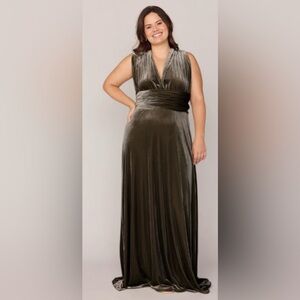 Revelry Micah Convertible Bridesmaids Dress Olive Green Velvet Sz XL Multi Style